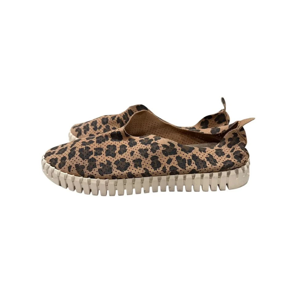Ilse Jacobsen Tulip 139 Leopard Print Perforated Slip On Loafers Brown Size 38